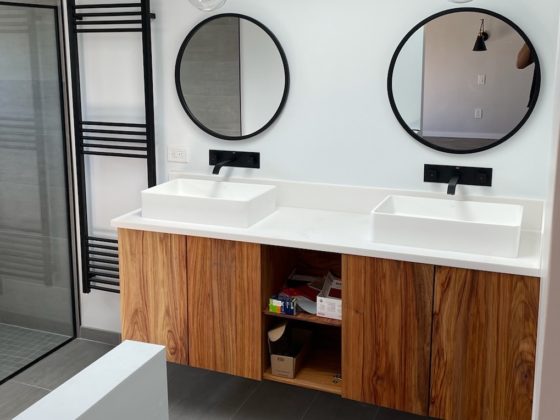 Bathroom vanity in canarywood